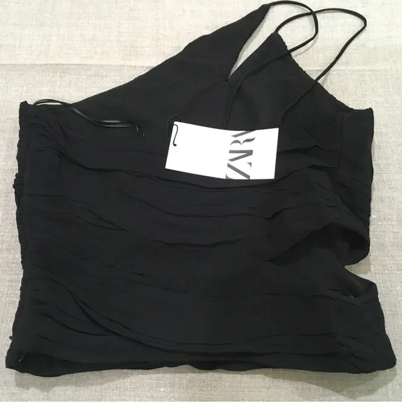 ZARA ASYMMETRIC ONE SHOULDER Crop Top Pleated size s new - Picture 9 of 9